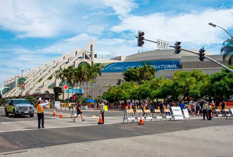 San Diego Traffic Control Officers screen traffic at First Avenue and Harbor Drive during Comic-Con
